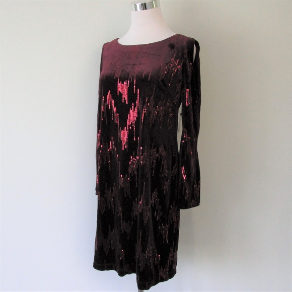 NWT Velvet Sequin Cold Shoulder Cocktail Dress - Picture 5 of 8